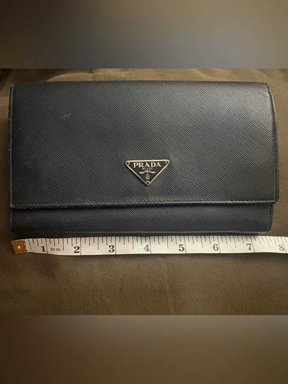 Authentic Prada Black Saffiano Leather Wallet with unbranded Silver Chain